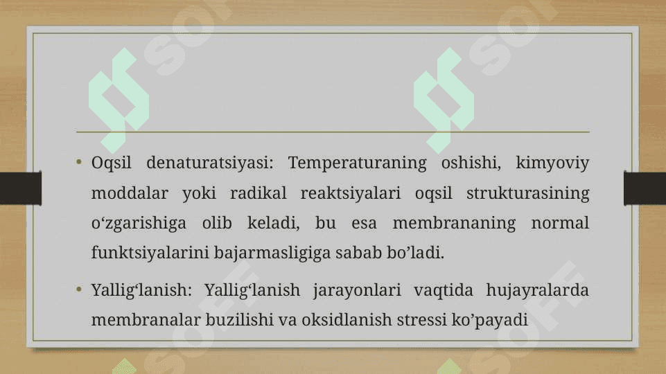 Membranalar buzilishlarini patalogik jarayonni kelib chiqishidagi o'rni 7