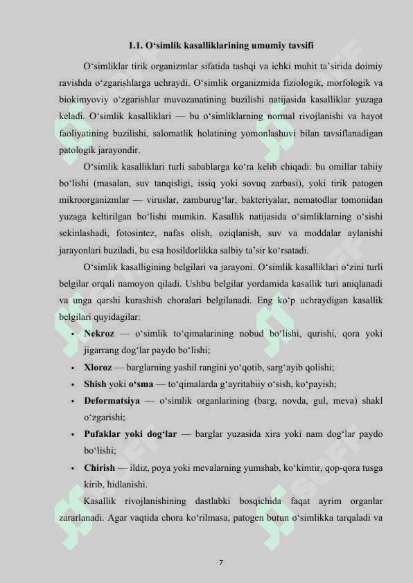 Oʻsimliklarda uchraydigan kasalliklar. Fitopatogenlar 7