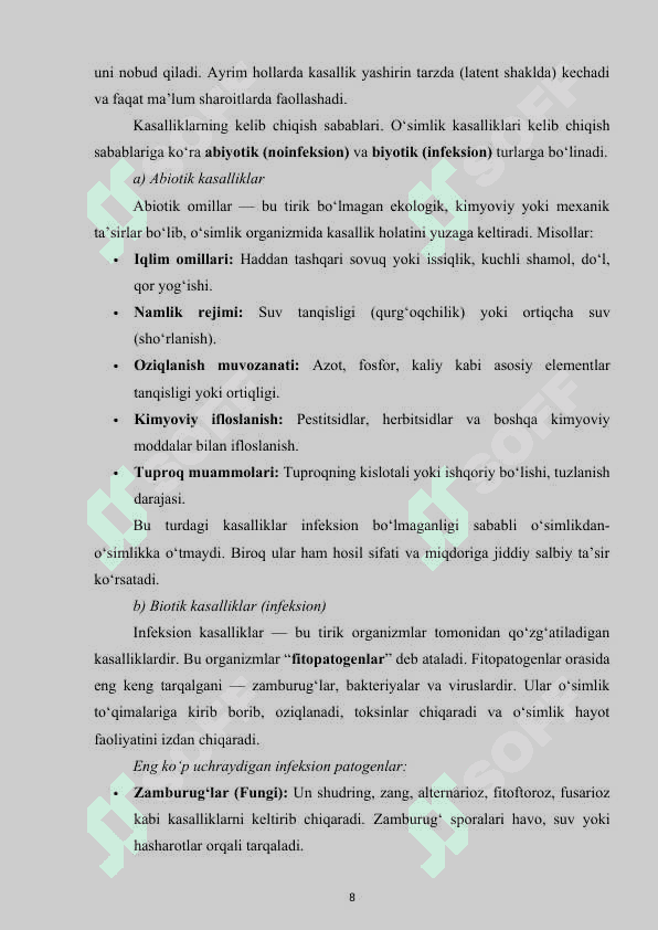 Oʻsimliklarda uchraydigan kasalliklar. Fitopatogenlar 8