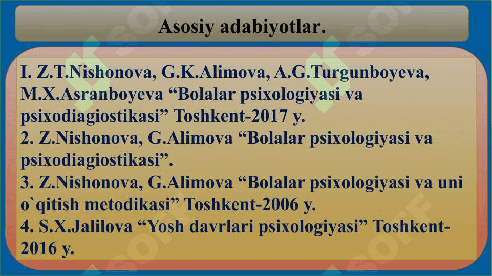 BOLALAR PSIXOLOGIYASI VA  PSIXODIAGNOSTIKASI 2