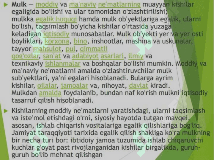 Mulk va mulk munosabatlari 3