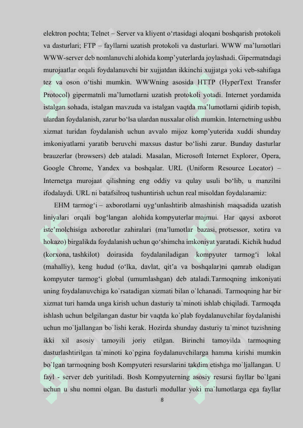 Lokal kompyuter tarmog’i va foydalanish usulllari 8