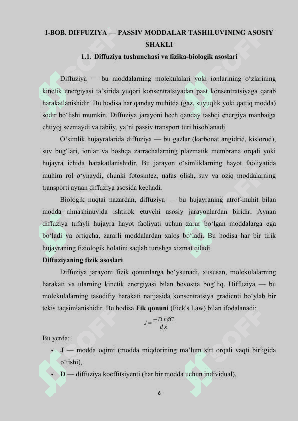 Diffuziya- moddalar tashiluvining bir mexanizimi 6