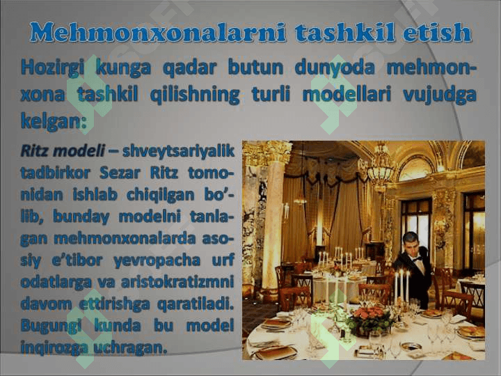 Mehmonxona xo’jaligini tashkil etish 2
