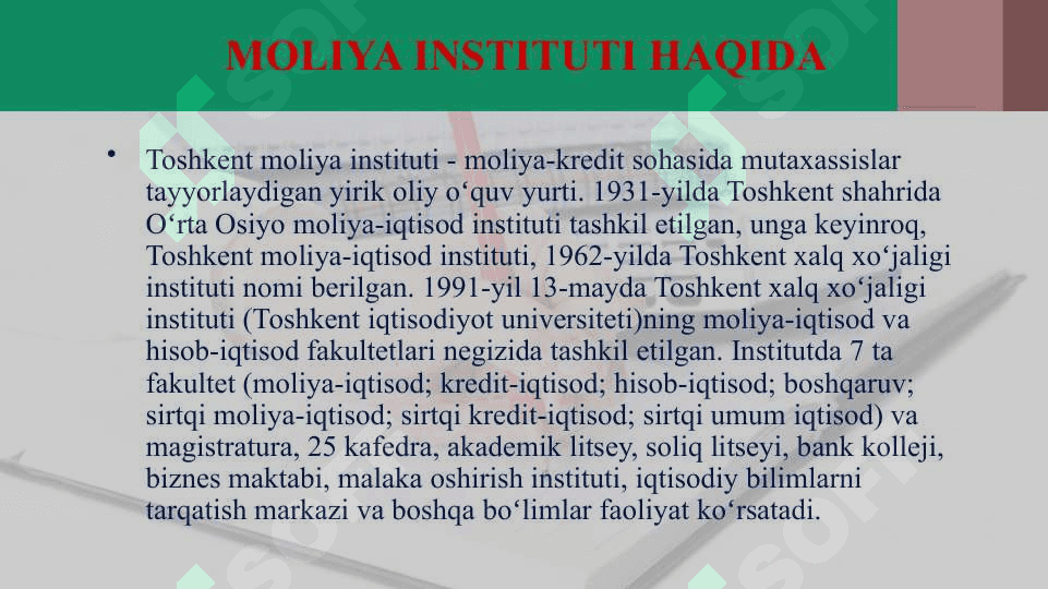 Moliya instituti haqida 2