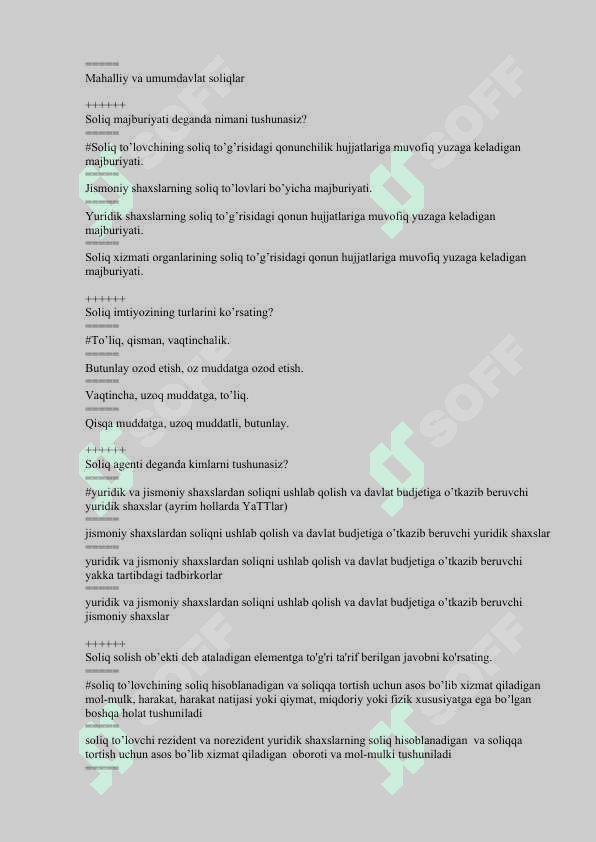 Soliq va soliqqa tortish fanidan test savollari va javoblari bilan 5