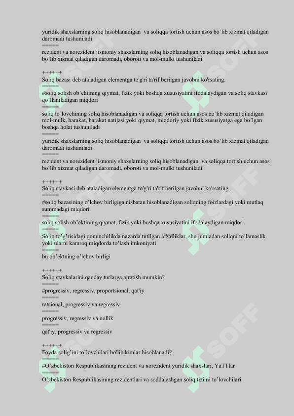 Soliq va soliqqa tortish fanidan test savollari va javoblari bilan 6