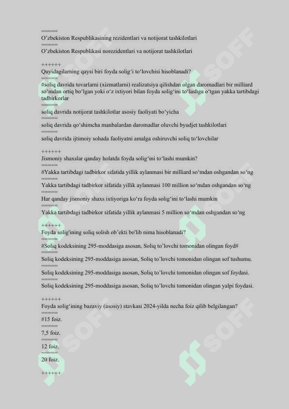 Soliq va soliqqa tortish fanidan test savollari va javoblari bilan 7