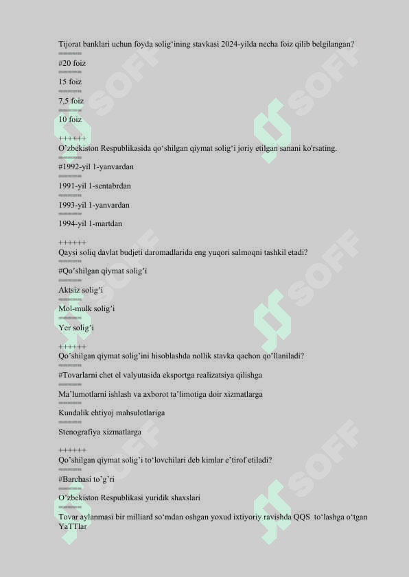 Soliq va soliqqa tortish fanidan test savollari va javoblari bilan 8
