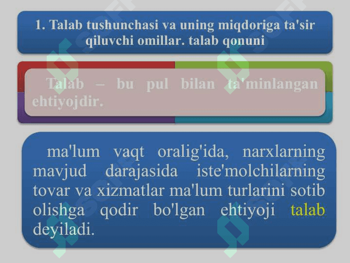 Talab va taklif nazariyasi. Bozor 2