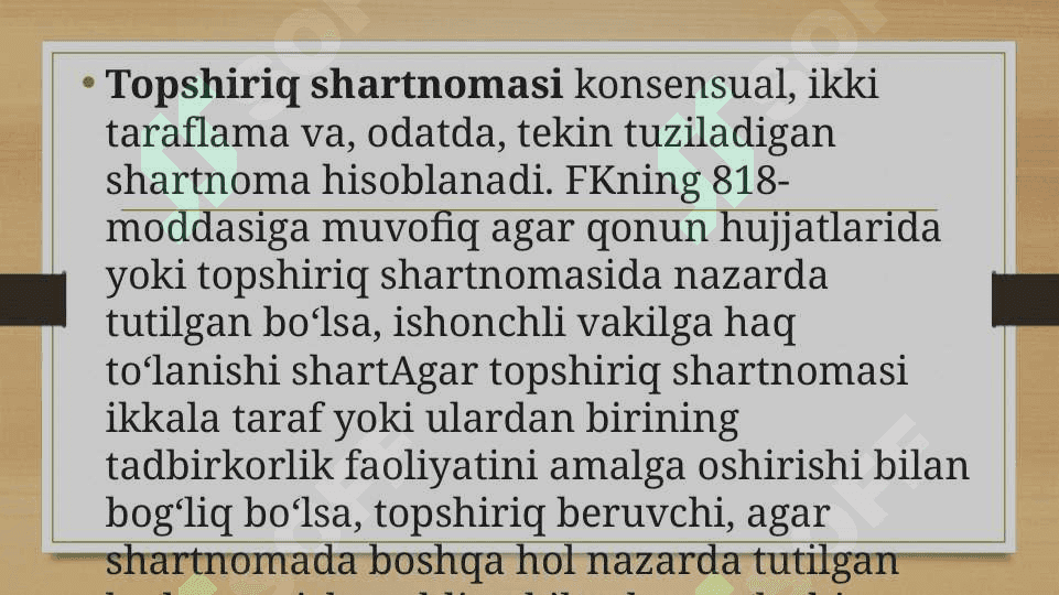 TOPSHIRIQ SHARTNOMASI. VOSITACHILIK SHARTNOMASI. MOL-MULKNI ISHONCHLI BOSHQARISH. KOMPLEKS TADBIRKORLIK LITSENZIYASI (FRANSHIZING) SHARTNOMASITOPSHIRIQ SHARTNOMASI. VOSITACHILIK SHARTNOMASI. MOL-MULKNI ISHONCHLI BOSHQARISH. KOMPLEKS TADBIRKORLIK LITSENZIYASI (FRANSHIZING) SHARTNOMASI 3