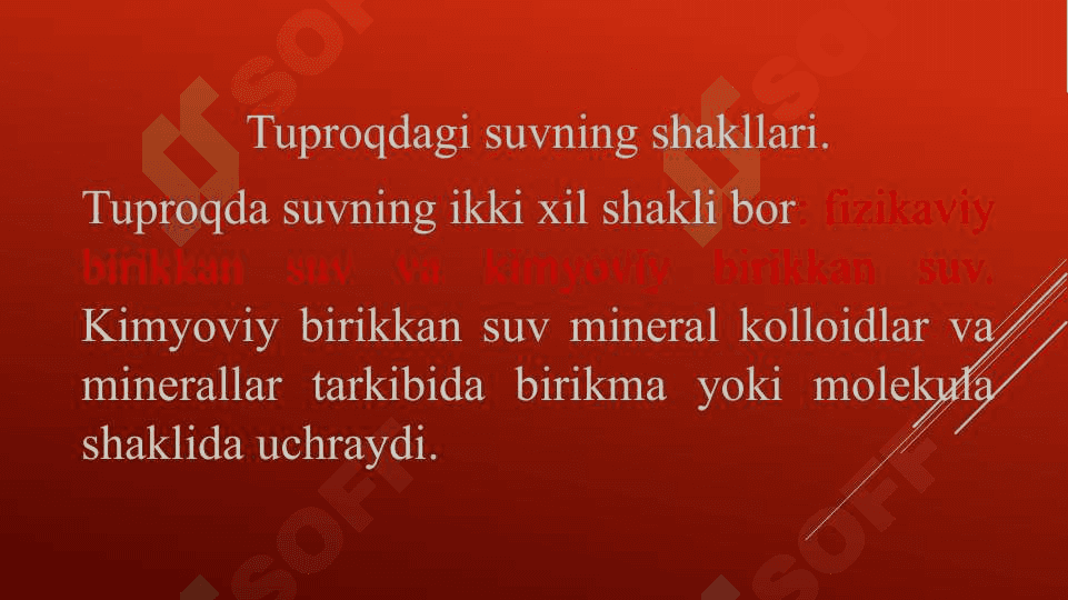 TUPROQNING SUV XOSSALARI VA SUV REJIMI 6