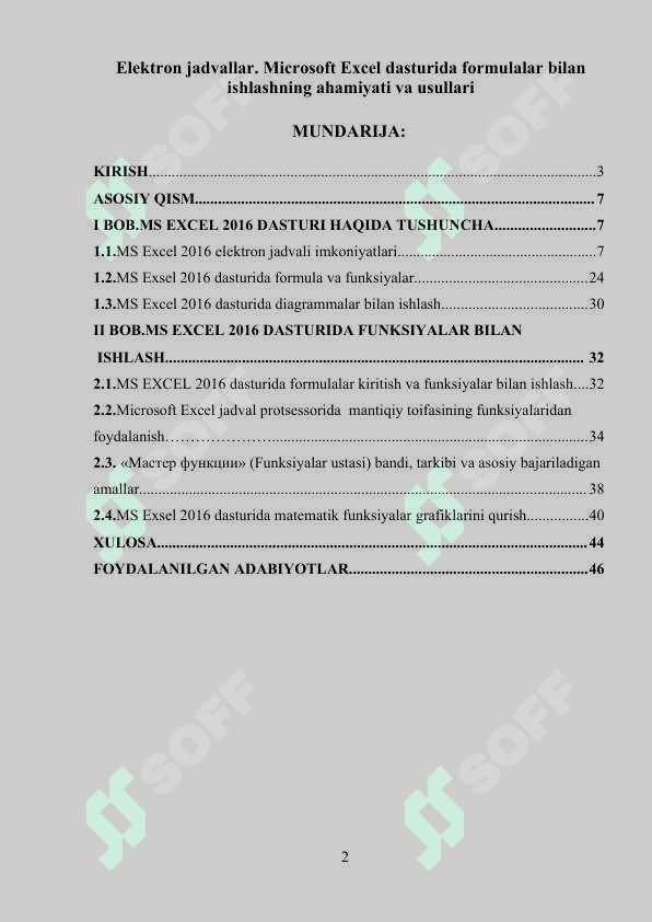 Elektron jadvallar. Microsoft Excel dasturida formulalar bilan ishlashning ahamiyati va usullari 2