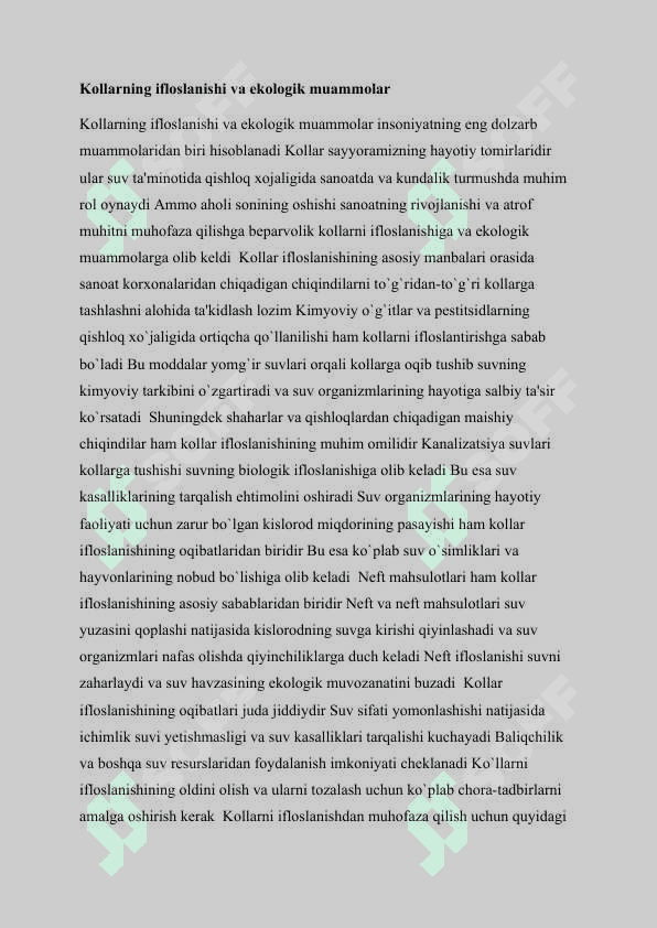 O’zbikiston hududidagi kollarni umumiy tavsifi va ularning ahamiyati 6