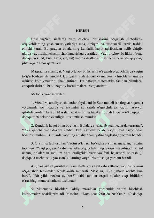 MAVZU:  BOSHLANGʻICH SINFLARDA VAQT OʻLCHOV BIRLIKLARINI OʻRGATISH METODIKASI.kurs ishi 3