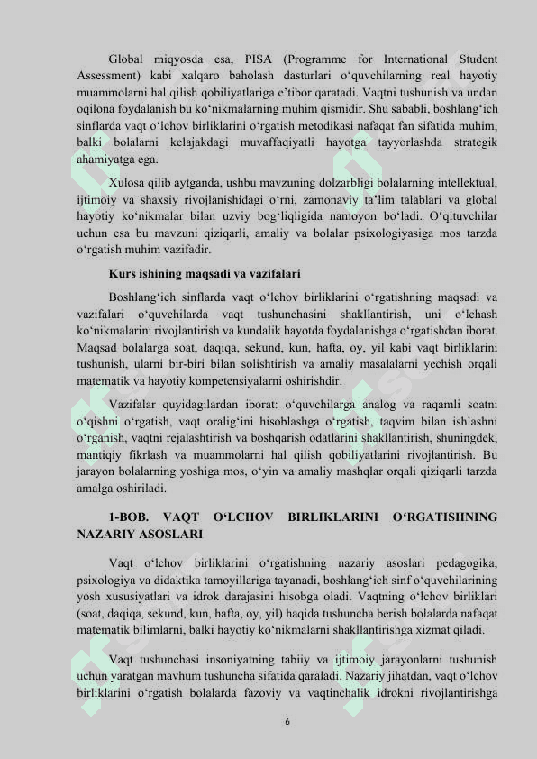 MAVZU:  BOSHLANGʻICH SINFLARDA VAQT OʻLCHOV BIRLIKLARINI OʻRGATISH METODIKASI.kurs ishi 6