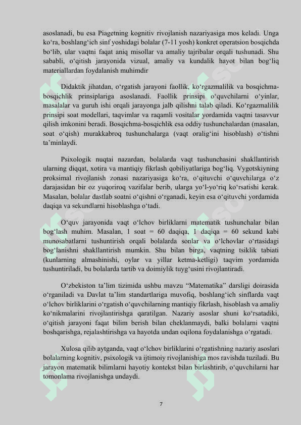 MAVZU:  BOSHLANGʻICH SINFLARDA VAQT OʻLCHOV BIRLIKLARINI OʻRGATISH METODIKASI.kurs ishi 7