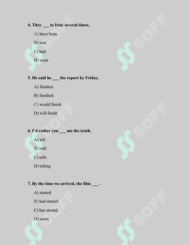 English tili (Intermediate) darajasi boʻyicha 30 ta test savollari javoblari bilan 2
