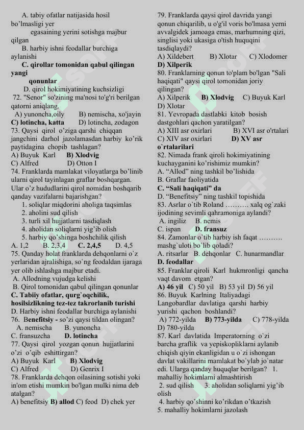 7-sinf jahon tarixi testlar 6