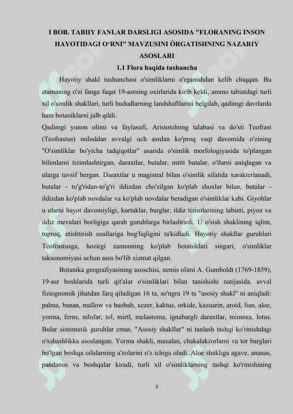 FLORANING INSON HAYOTIDAGI O‘RNI 5