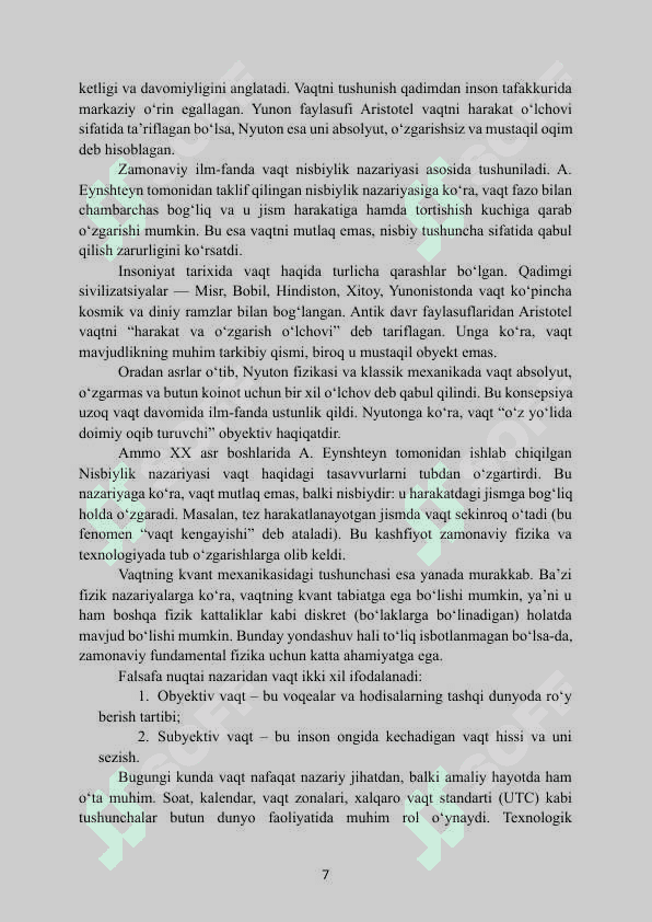 MAVZU: VAQT VA VAQT BIRLIKLARI kurs ishi 7