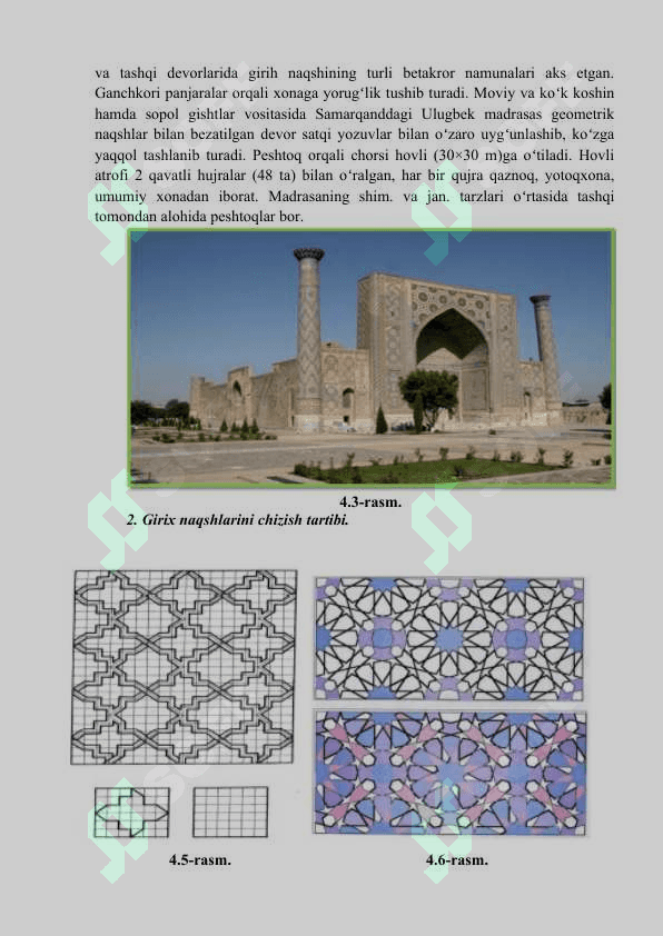 Me’moriy yodgorliklaridagi (Girix) naqshlar tahlili. 4