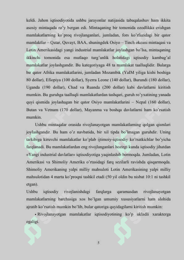 GLOBALLASHUV JARAYONIDA MAMLAKATLARNING RIVOJLANISH TENDENSIYA VA MODELLARI 5