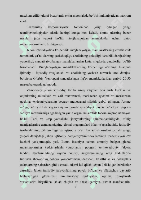 GLOBALLASHUV JARAYONIDA MAMLAKATLARNING RIVOJLANISH TENDENSIYA VA MODELLARI 7