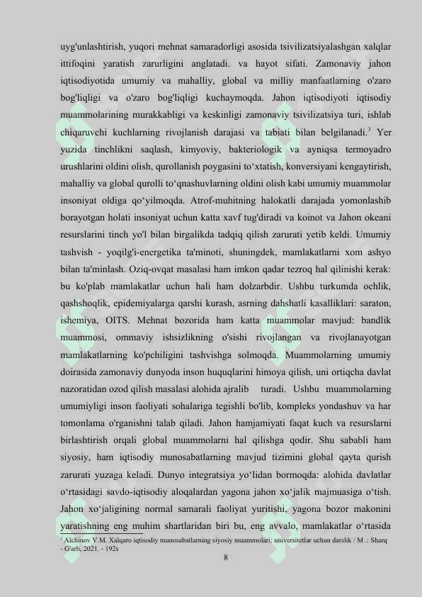 GLOBALLASHUV JARAYONIDA MAMLAKATLARNING RIVOJLANISH TENDENSIYA VA MODELLARI 8