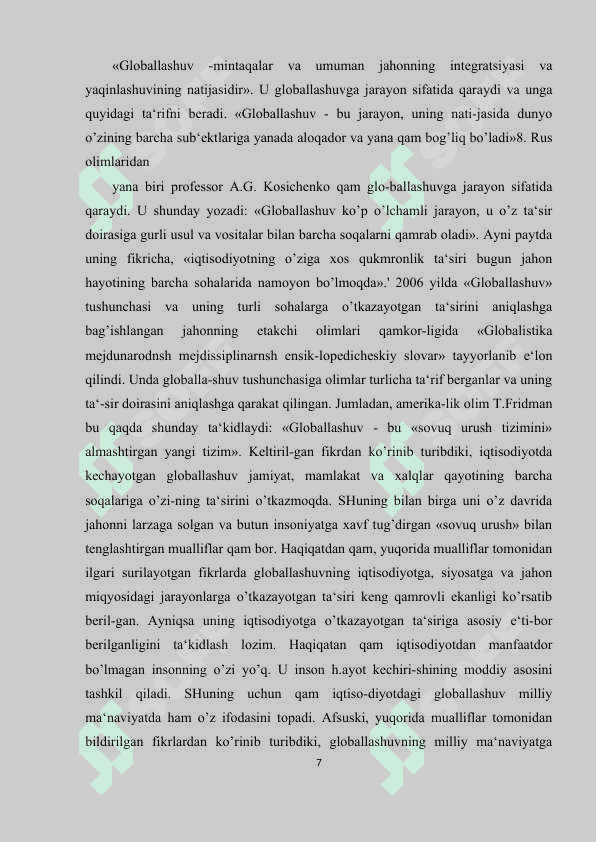Globallashuv va jaxondagi g'oyaviy mafkuraviy o'zgarishlar 7