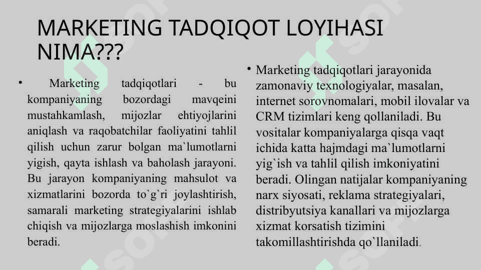 MARKETING TADQIQOT LOYIHASINI ISHLAB CHIQISH 2