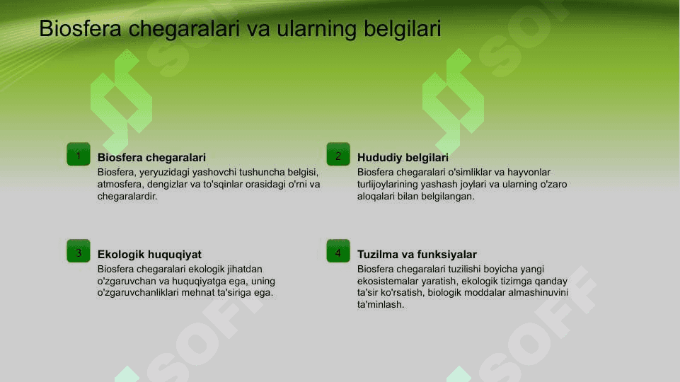 Biosfera chegaralari , tarkibi , funksiyalari , biomassasi 3
