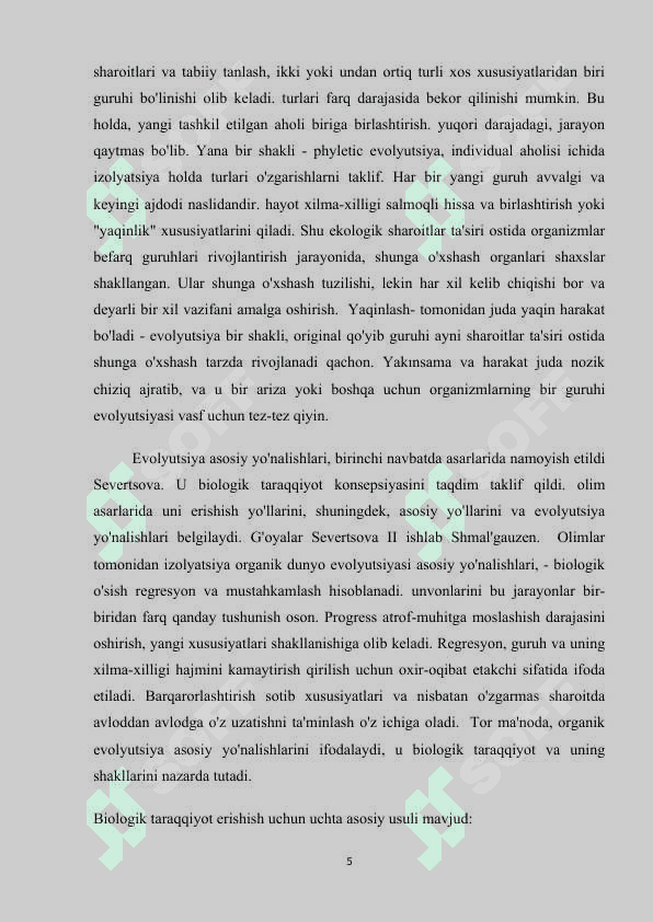 Hayvonlar evolyutsiyasi va ekalogiyasi 5