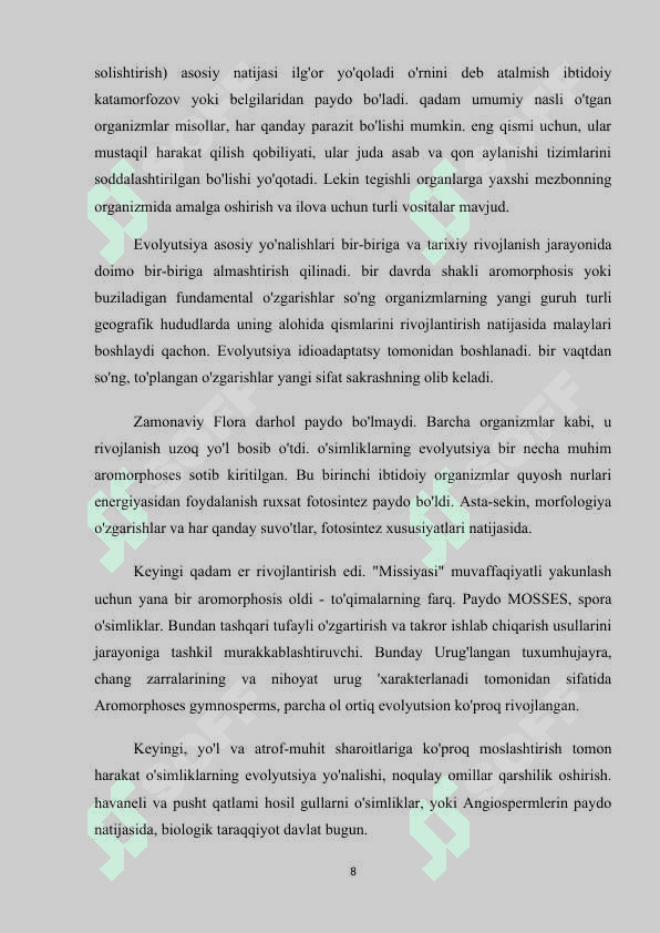 Hayvonlar evolyutsiyasi va ekalogiyasi 8