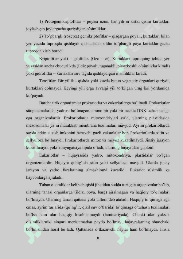 O’simliklarni hayotiy shakllari 8