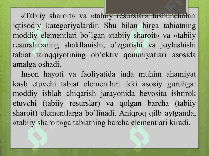 Tabiiy resurslar va ulardan oqilona foydalanish 7