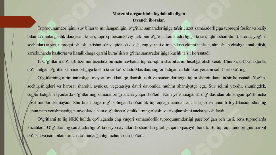 Turli omillarning mineral va mahalliy o‘g‘itlar samaradorligiga ta’siri 3