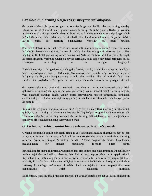 Gaz molekulalarining o'ziga xos xususiyatlarini aniqlash 2