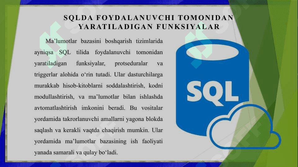 Sqlda funksiya, protseduralar va tiggerlar yaratish 3