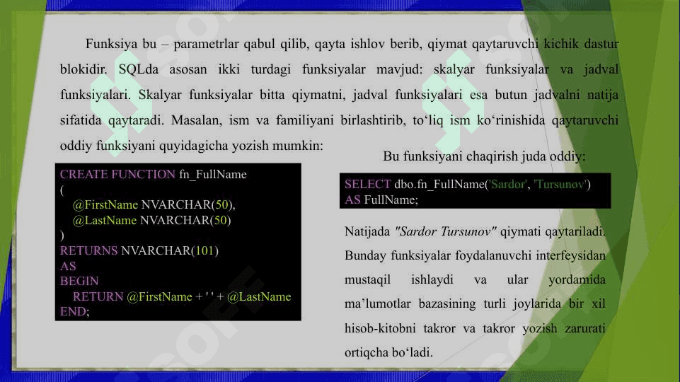 Sqlda funksiya, protseduralar va tiggerlar yaratish 4