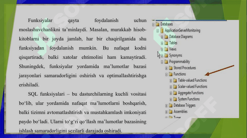 Sqlda funksiya, protseduralar va tiggerlar yaratish 7