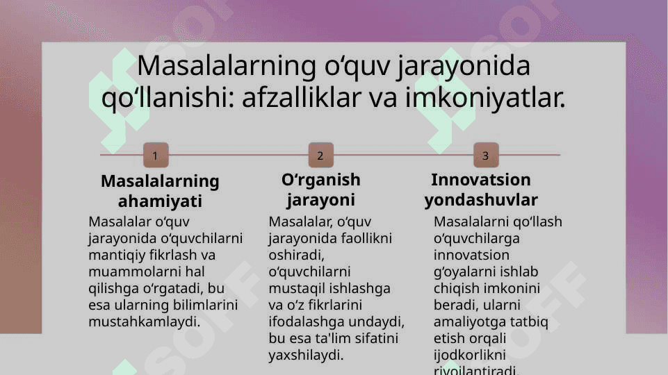 Sinfdan tashqari mashg'ulotlarda masala va mashqlardan foydalanish yo‘llarini belgilash 4