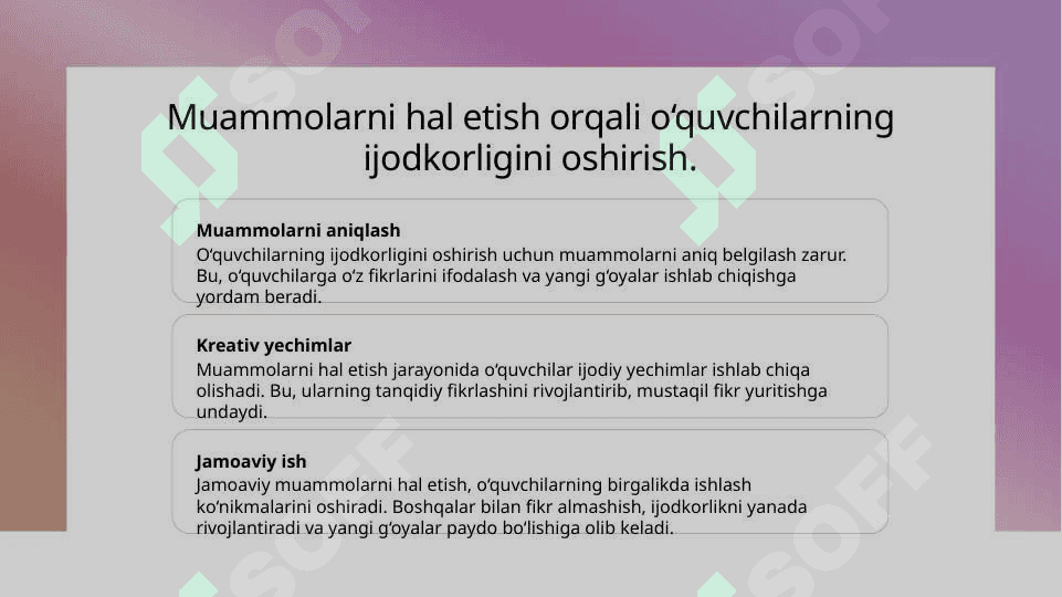 Sinfdan tashqari mashg'ulotlarda masala va mashqlardan foydalanish yo‘llarini belgilash 5