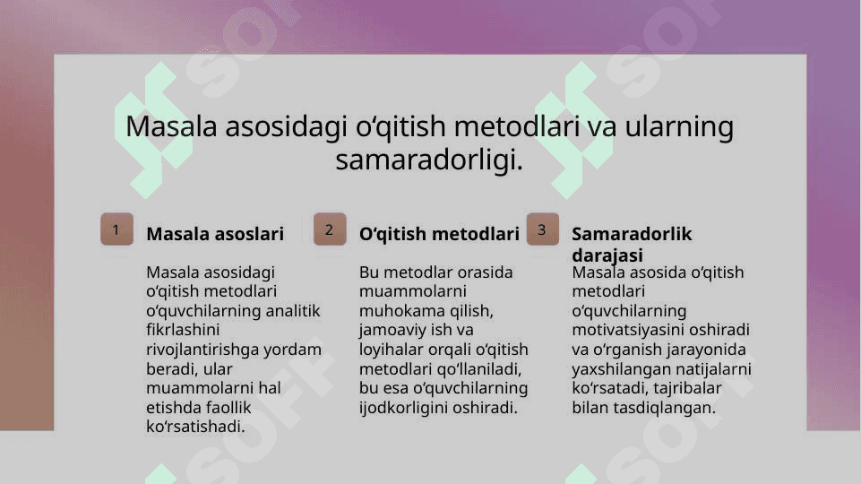 Sinfdan tashqari mashg'ulotlarda masala va mashqlardan foydalanish yo‘llarini belgilash 7