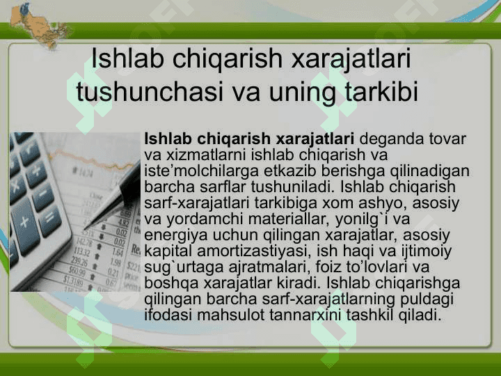 Ishlab chiqarish xarajatlarining tushunchasi va uning tarkibi, turlari 2