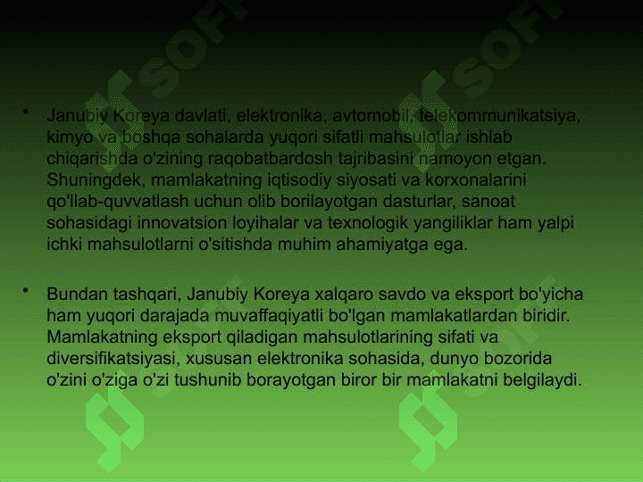 Janubiy Koreya davlati yalpi ichki mahsuloti o’sishi 3