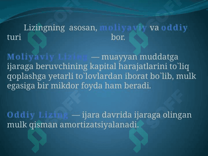 Lizing moliyalashtirish manbai sifatida 5