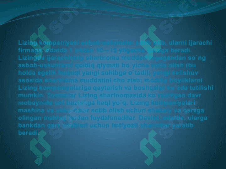 Lizing moliyalashtirish manbai sifatida 7