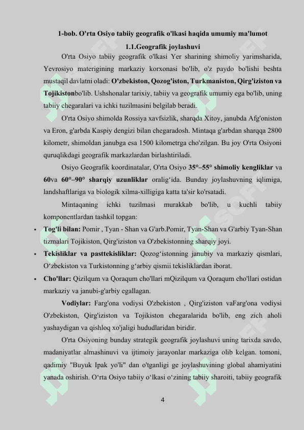 O‘RTA OSIYO TABIIY GEOGRAFIK O‘LKASI HAQIDA TUSHUNCHA 4