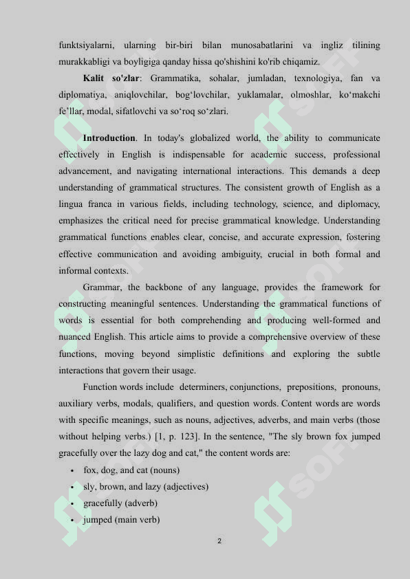 THЕ GRАMMАTICАL FUNCTIОNS ОF WОRDS IN ЕNGLISH SЕNTЕNCЕS ARTICLE.docx 2